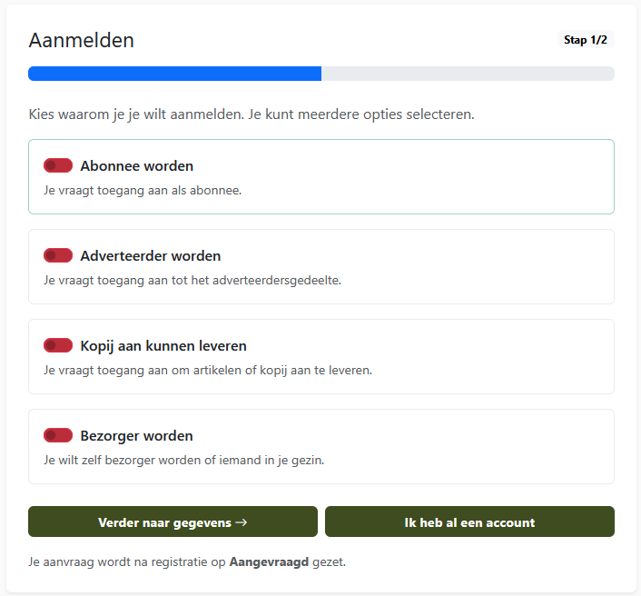 Aanmaken van een account